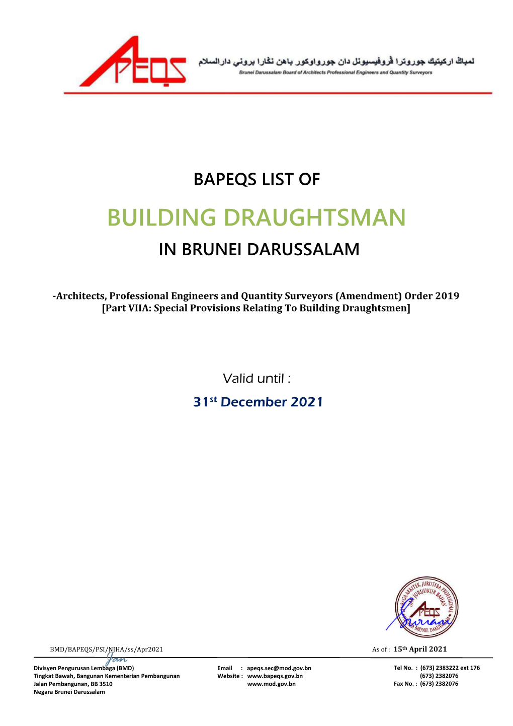 Registered Building Draughtsman Will Be Updated Every 1St Week of the Month