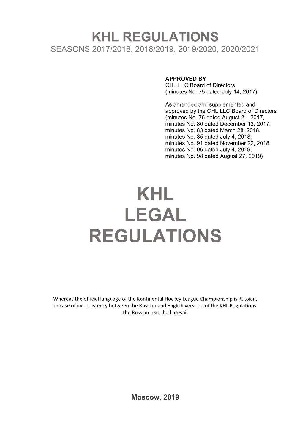 Khl Legal Regulations