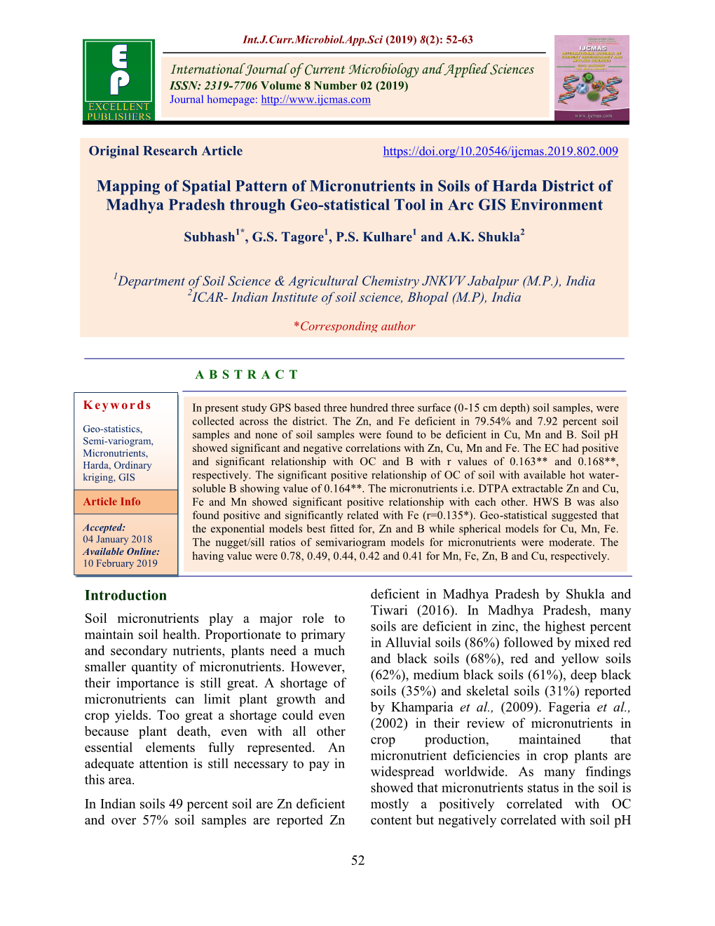 Mapping of Spatial Pattern of Micronutrients in Soils of Harda District of Madhya Pradesh Through Geo-Statistical Tool in Arc GIS Environment