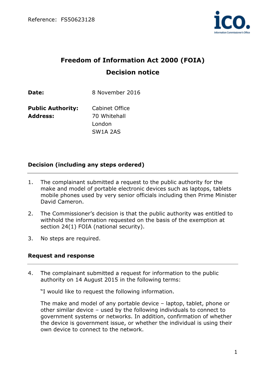 Freedom of Information Act 2000 (FOIA) Decision Notice