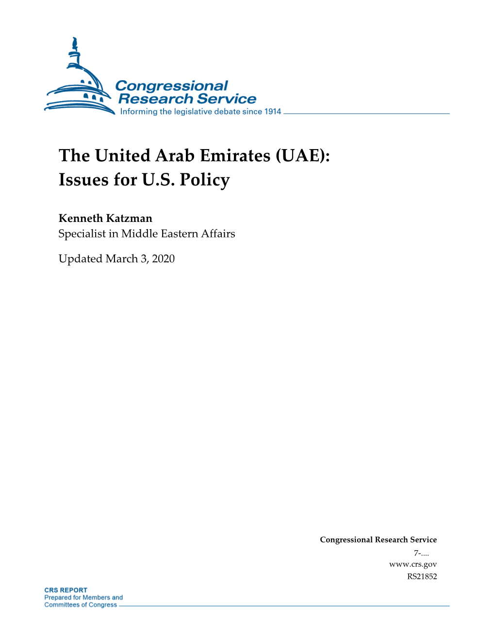 The United Arab Emirates (UAE): Issues for U.S