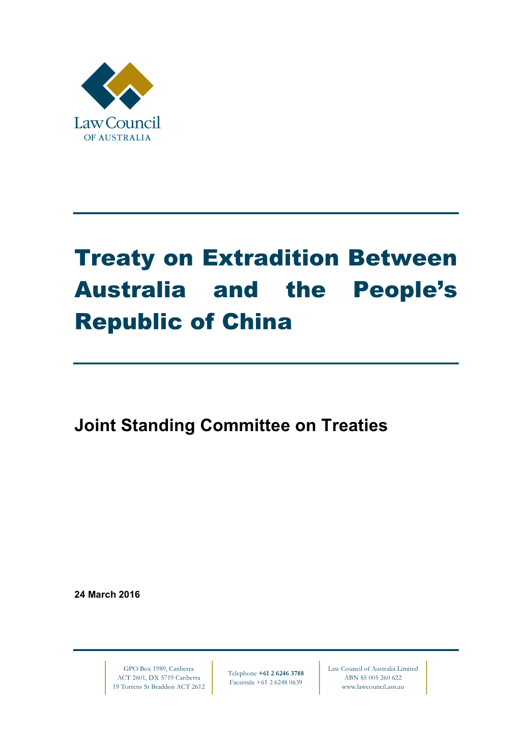Treaty on Extradition Between Australia and the People's Republic