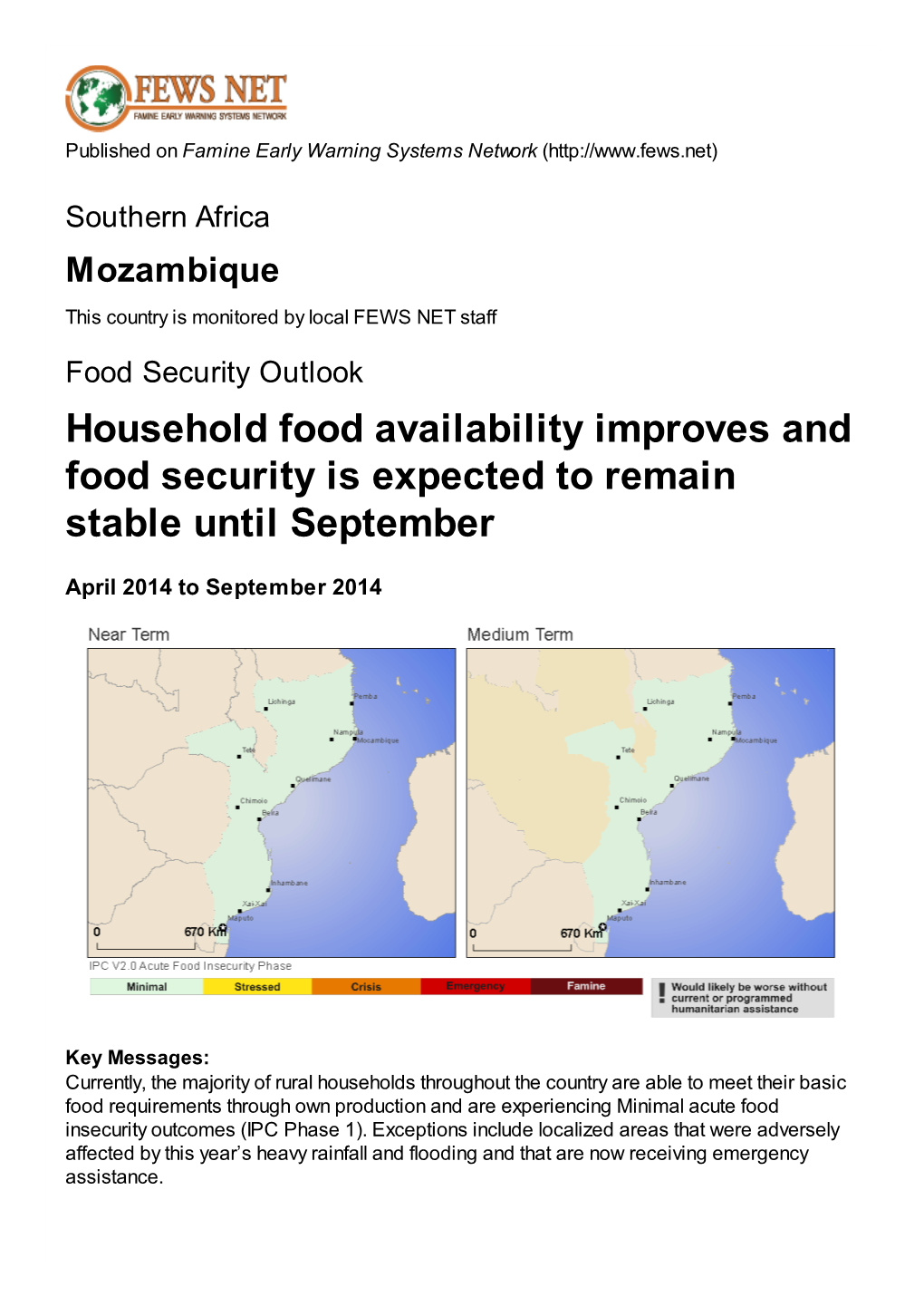 Household Food Availability Improves and Food Security Is Expected to Remain Stable Until September