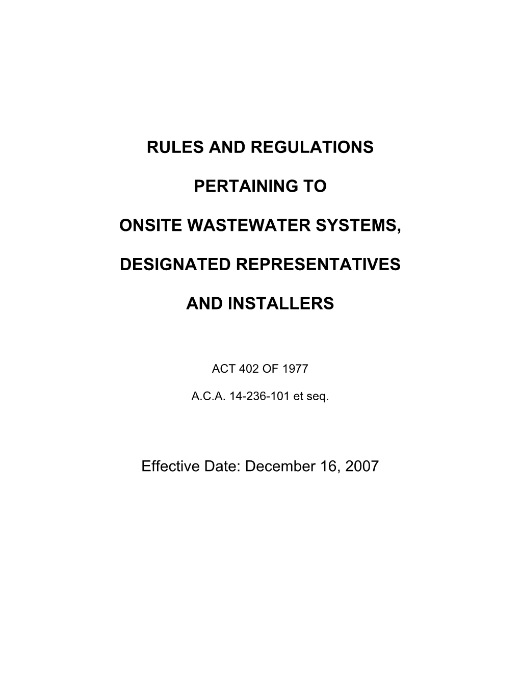 Rules and Regulations Pertaining to Onsite Wastewater Systems