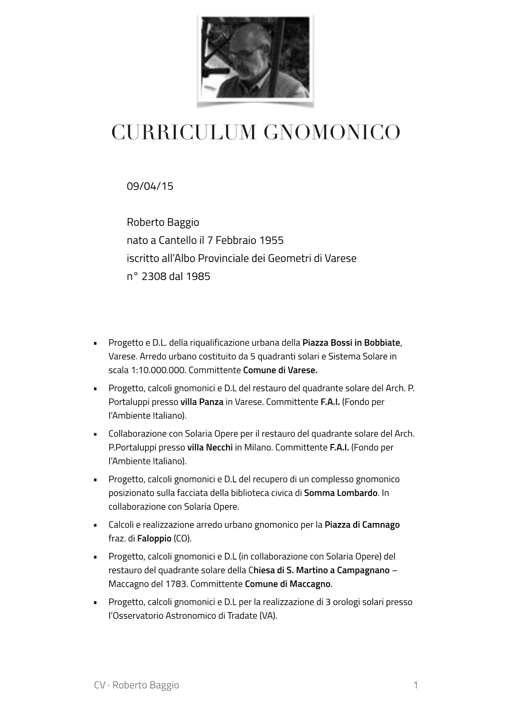 Curriculum Gnomonico Baggio