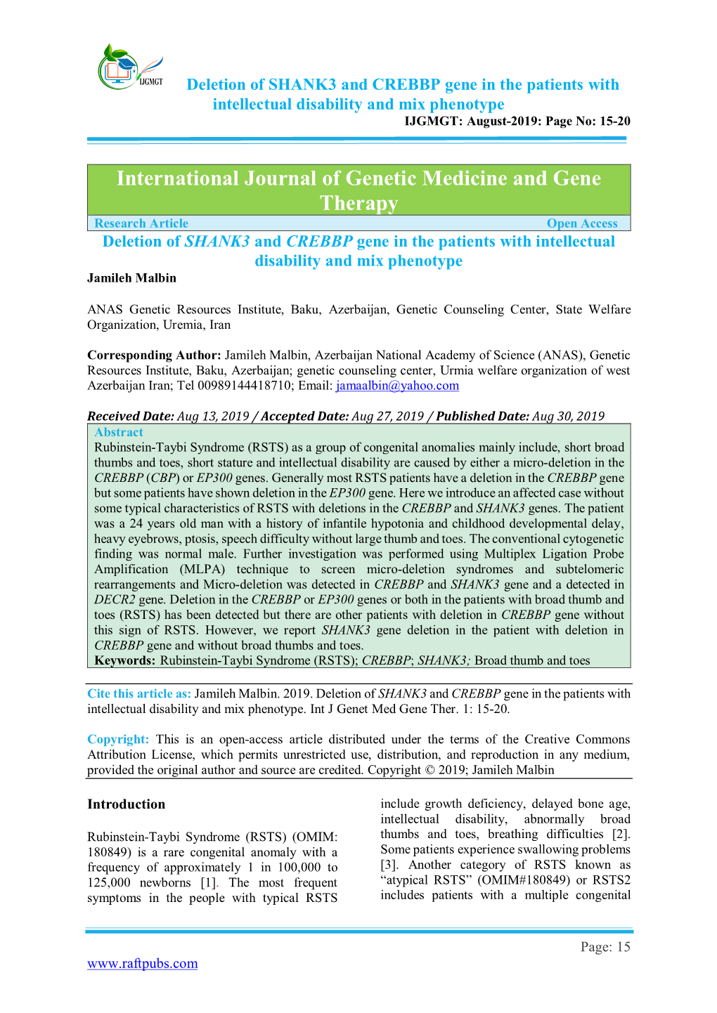 International Journal of Genetic Medicine and Gene Therapy