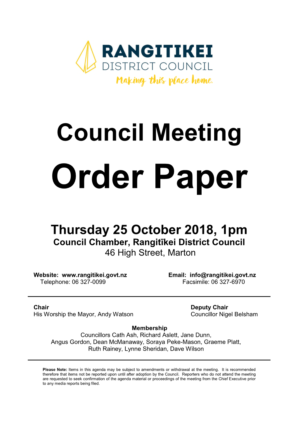 Council Meeting Order Paper