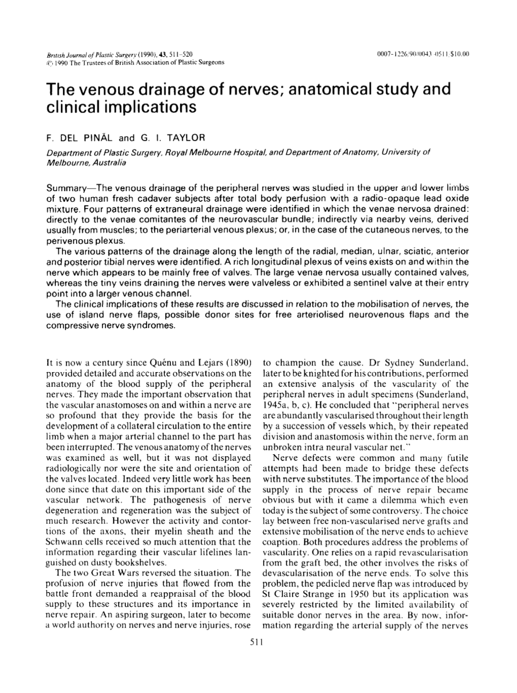 The Venous Drainage of Nerves; Anatomical Study and Clinical Implications