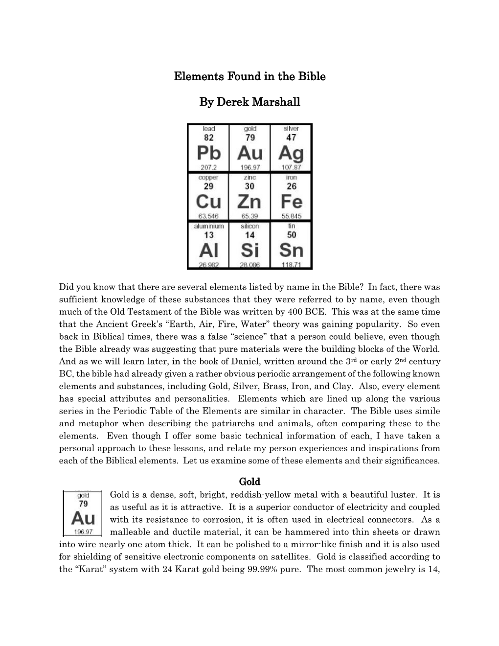 Elements Found in the Bible by Derek Marshall