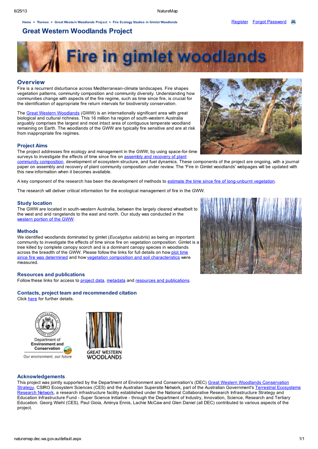 Great Western Woodlands Project > Fire Ecology Studies in Gimlet Woodlands Register Forgot Password Great Western Woodlands Project