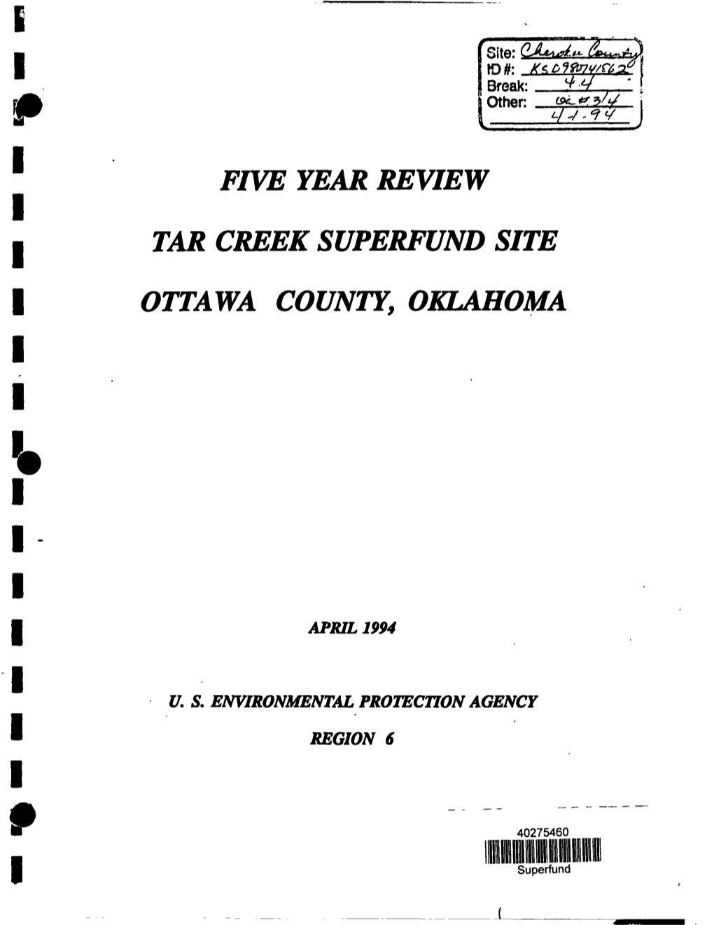 Five Year Review Tar Creek Superfund Site