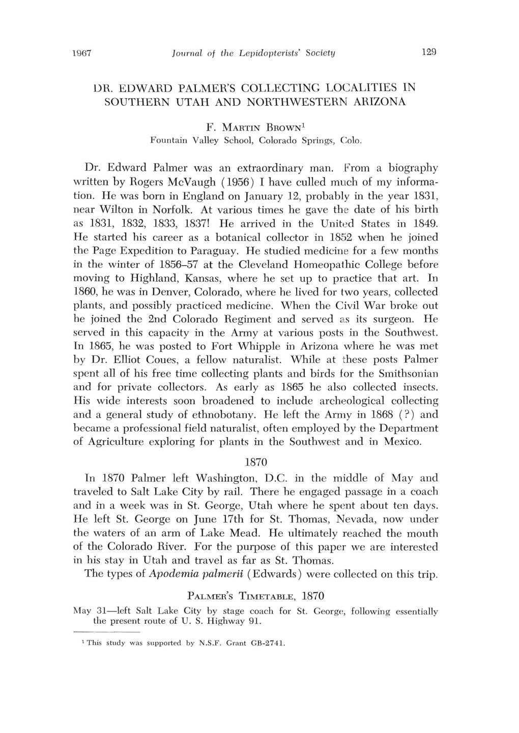 Dr. Edward Palmer's Collecting Localities in Southern Utah and Northwestern Arizona