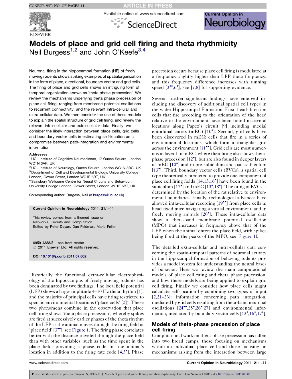 Models of Place and Grid Cell Firing and Theta Rhythmicity