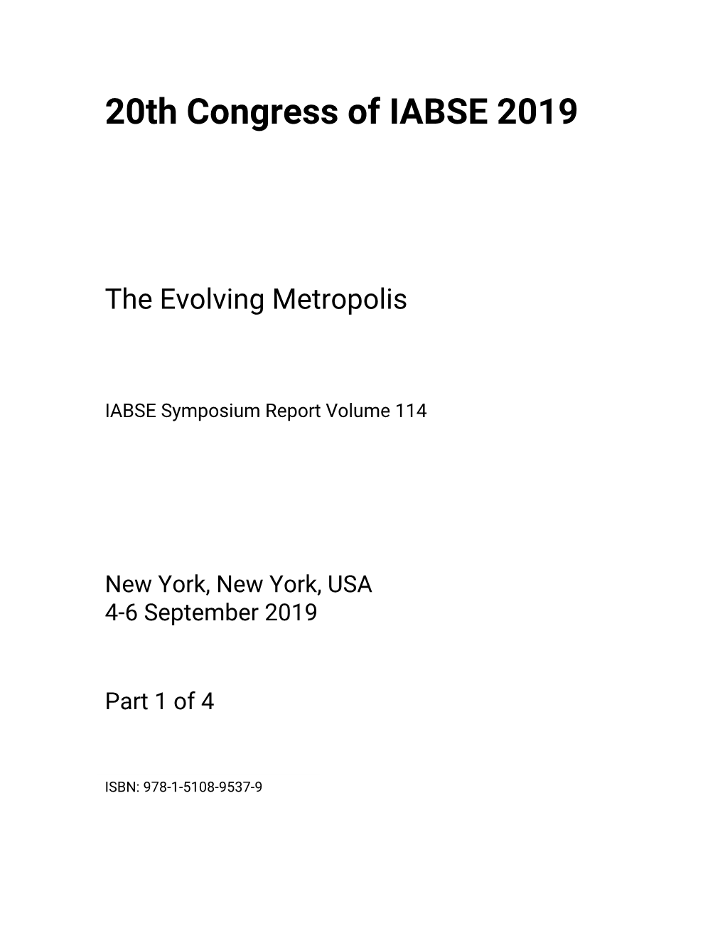 20Th Congress of IABSE 2019