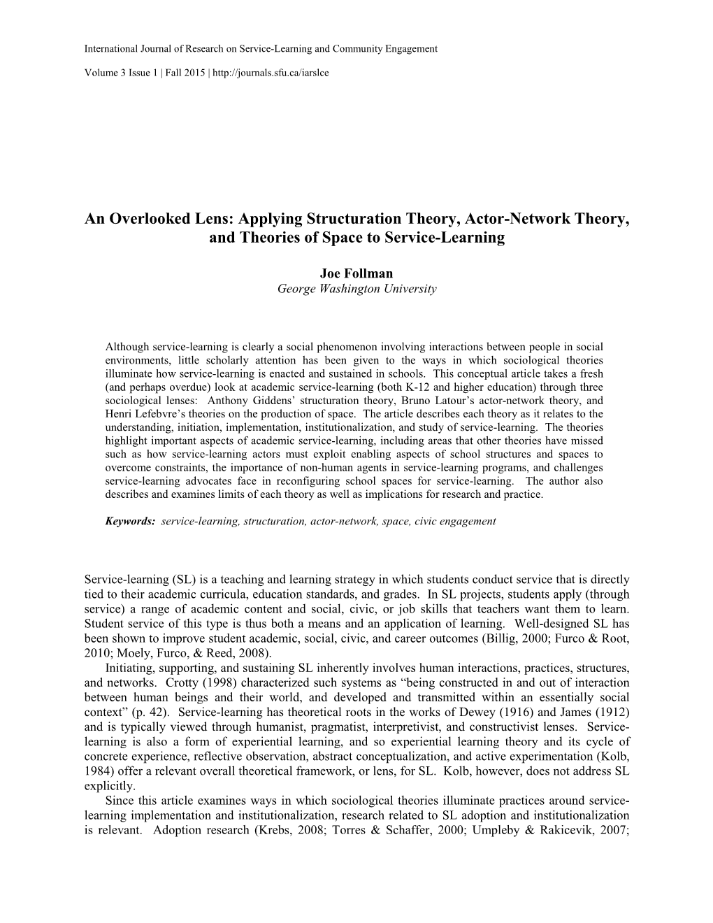 An Overlooked Lens: Applying Structuration Theory, Actor-Network Theory, and Theories of Space to Service-Learning