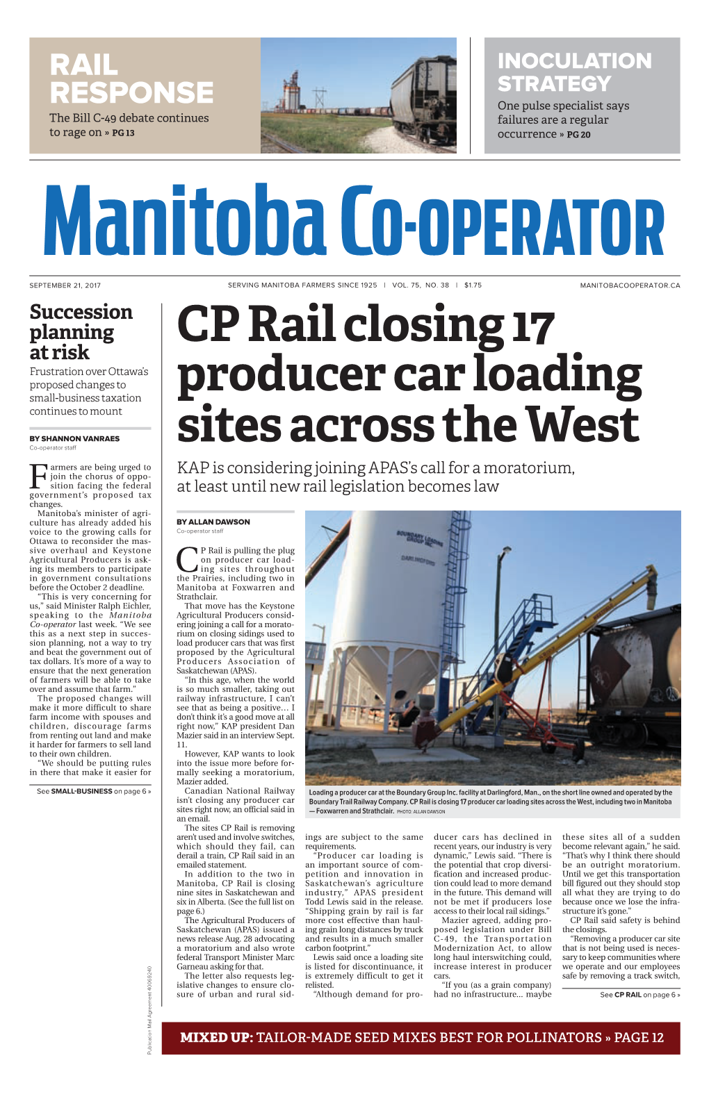 CP Rail Closing 17 Producer Car Loading Sites Across the West
