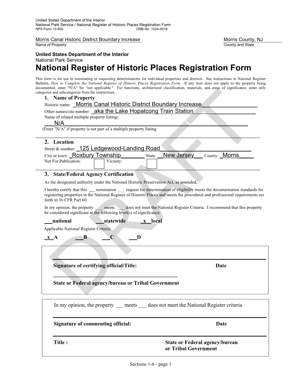 National Register of Historic Places Registration Form NPS Form 10-900 OMB No