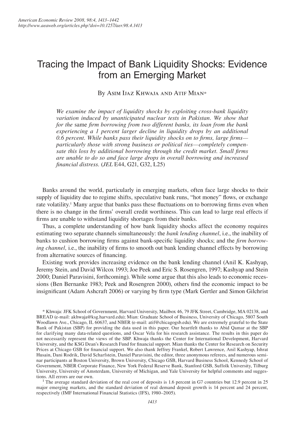 Tracing the Impact of Bank Liquidity Shocks: Evidence from an Emerging Market