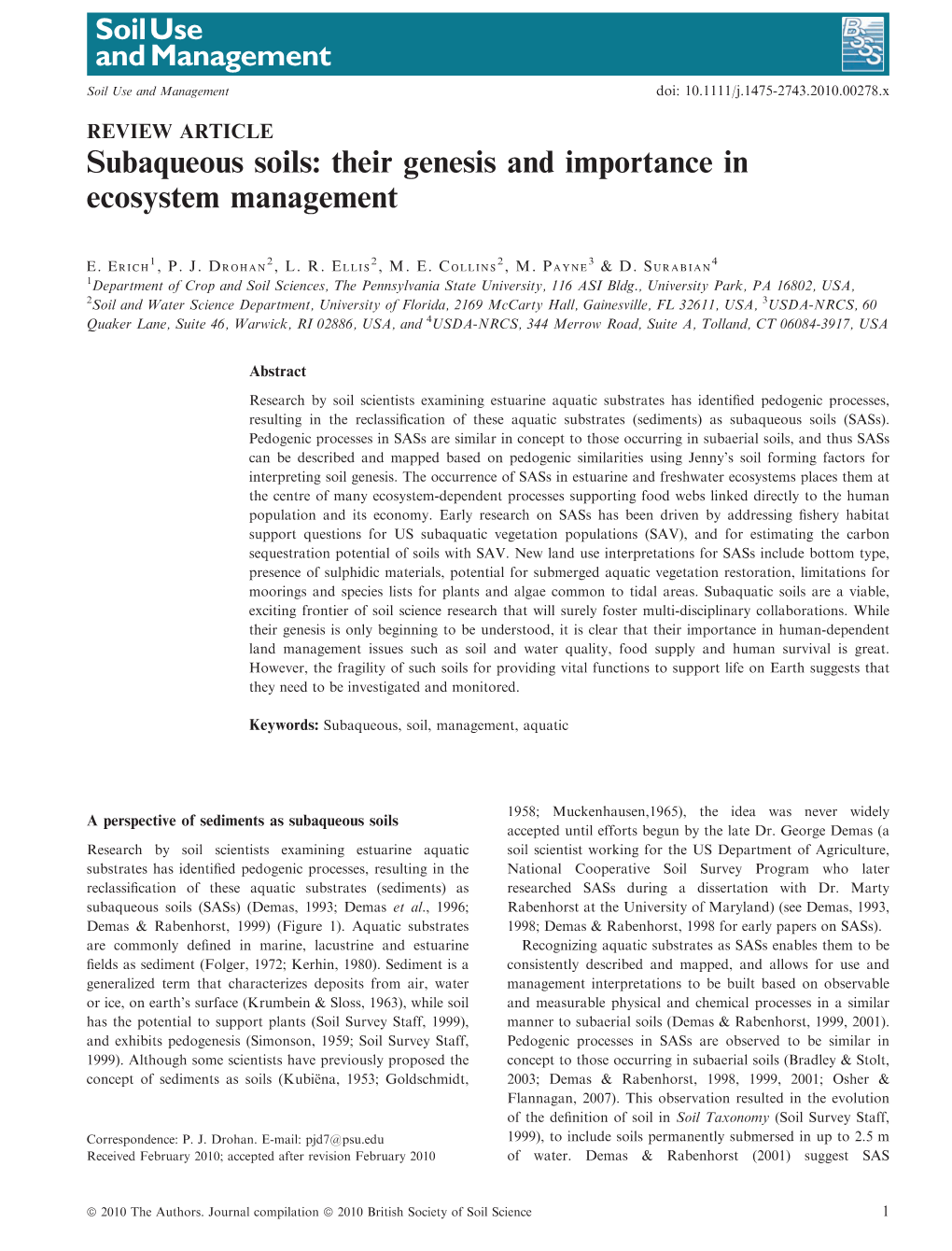 Subaqueous Soils: Their Genesis and Importance in Ecosystem Management