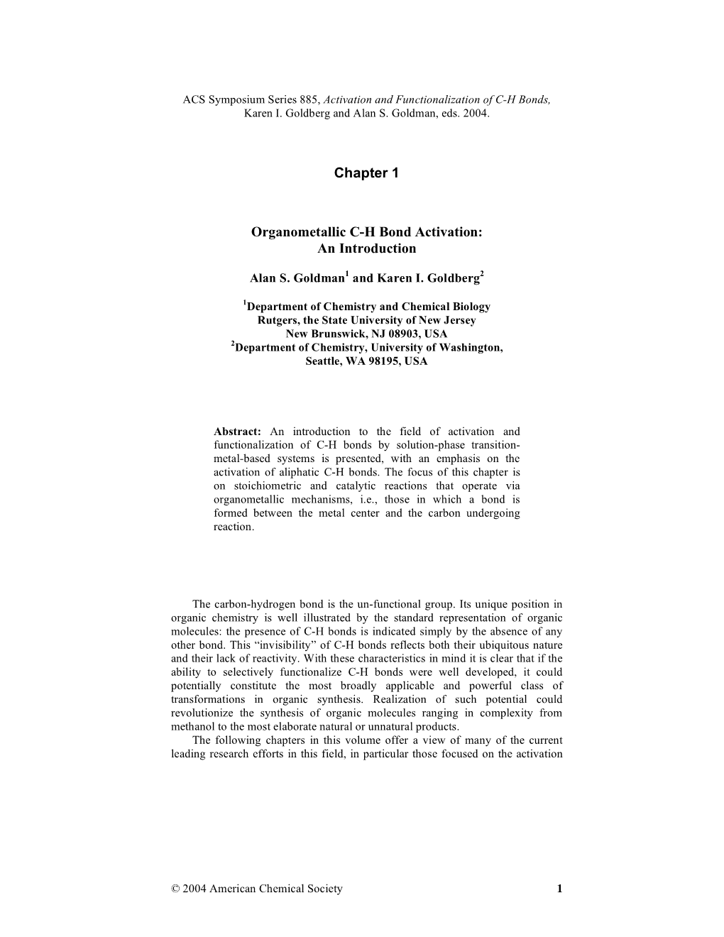 Chapter 1 Organometallic C-H Bond Activation: an Introduction