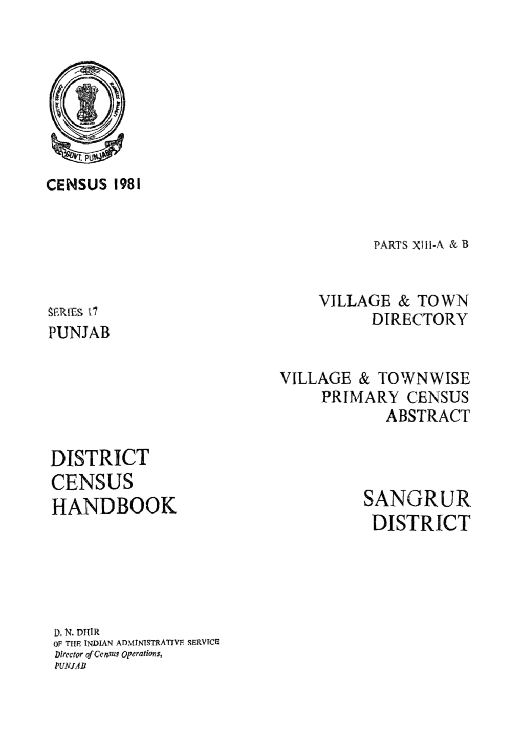 Village & Townwise Primary Census Abstract, Sangrur, Part XIII-A & B