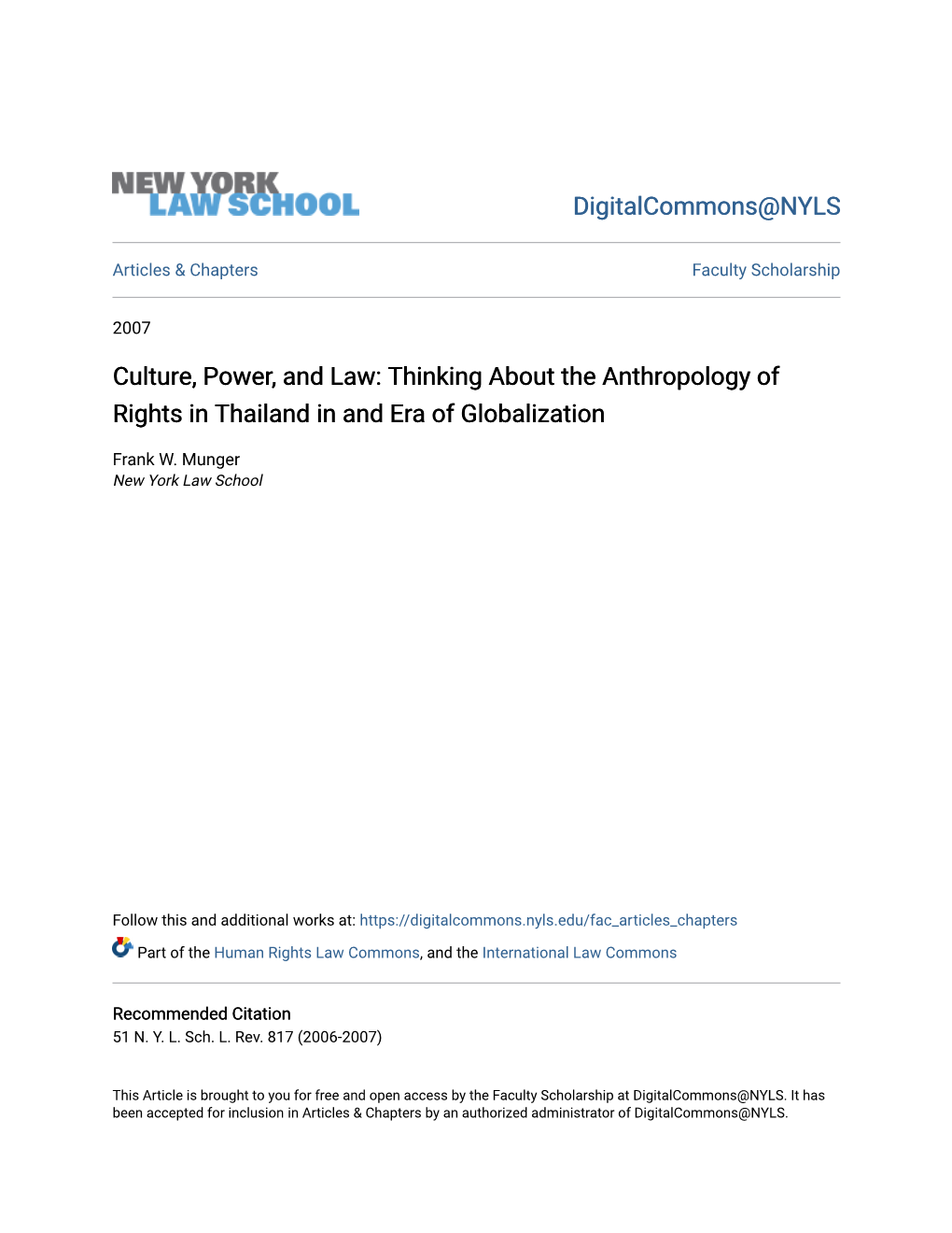 Culture, Power, and Law: Thinking About the Anthropology of Rights in Thailand in and Era of Globalization