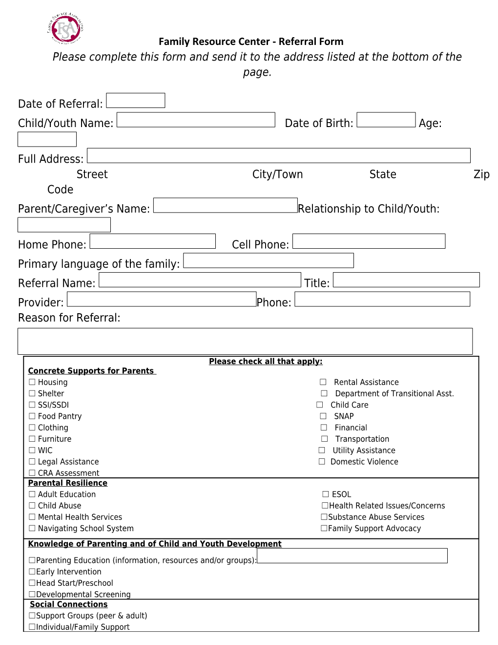 Family Resource Center - Referral Form