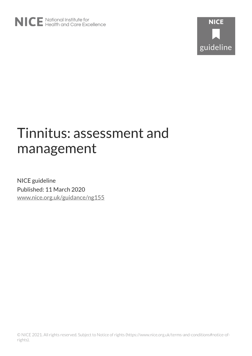 Tinnitus: Assessment and Management (NG155)