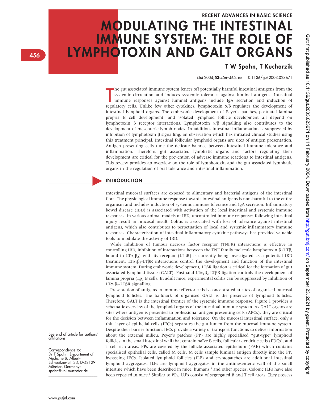 Gut Associated Lymphoid Tissue (GALT) Organs And/Or Lymphotoxin A/B Pathway