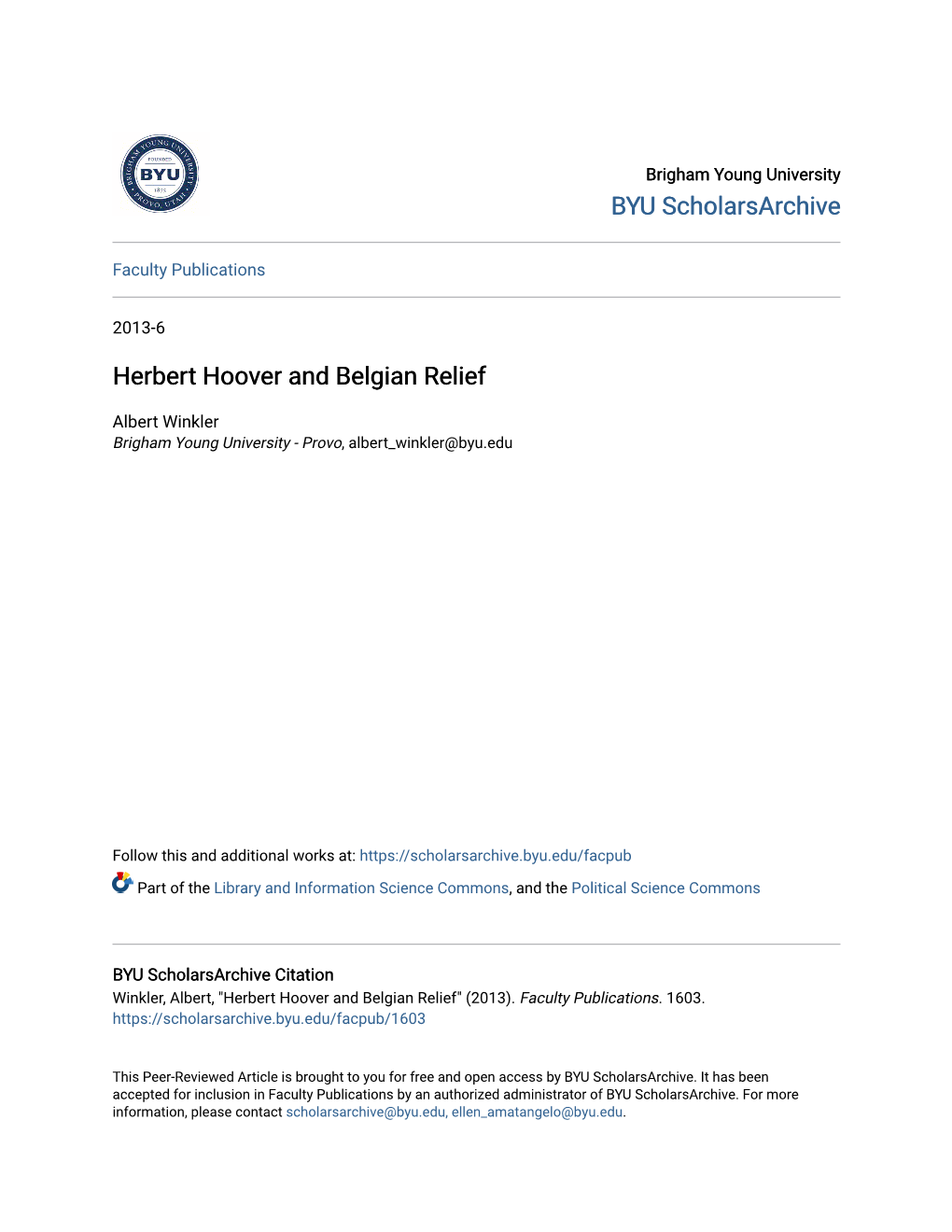 Herbert Hoover and Belgian Relief