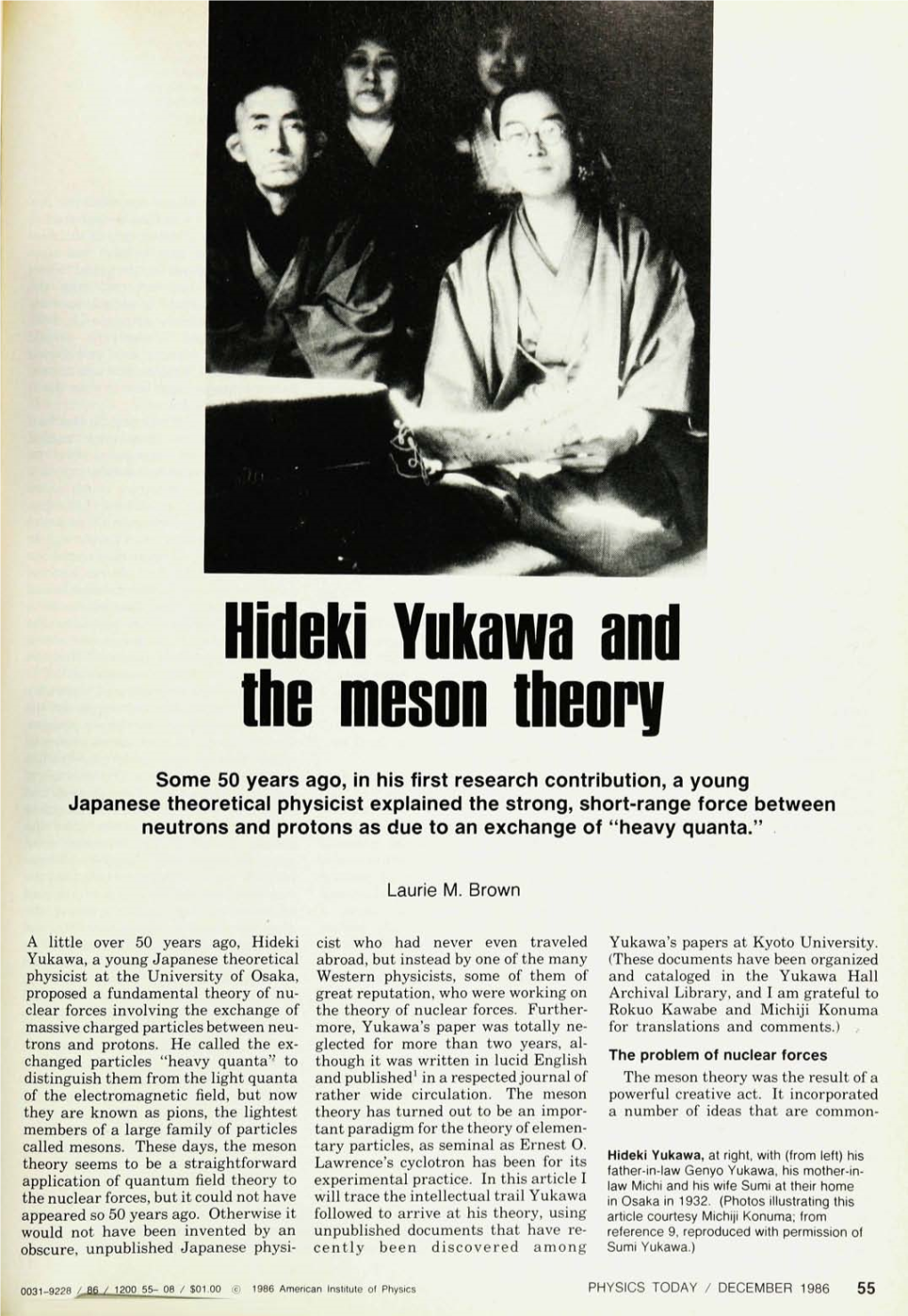 Hideki Yukawa and the Meson Theory