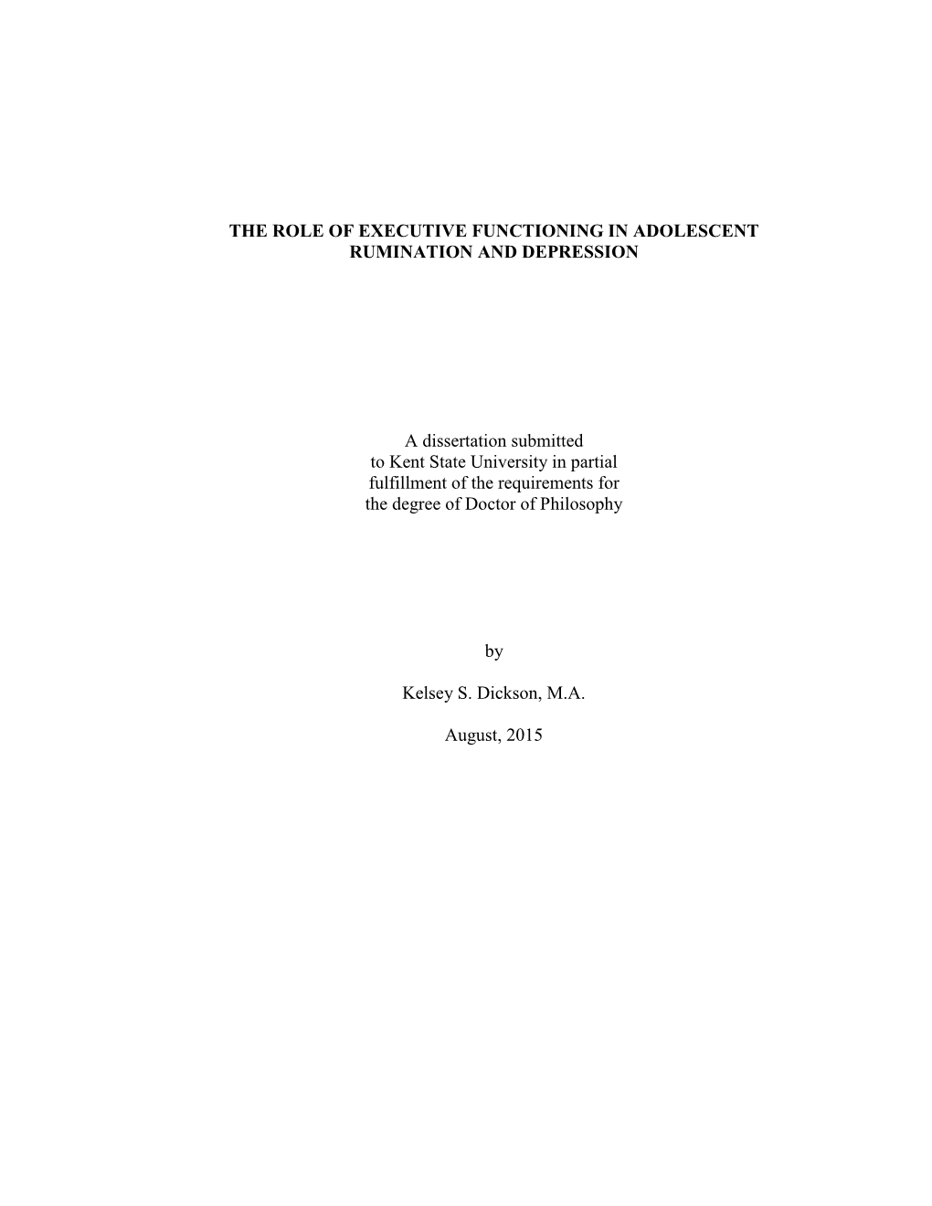 The Role of Executive Functioning in Adolescent Rumination and Depression