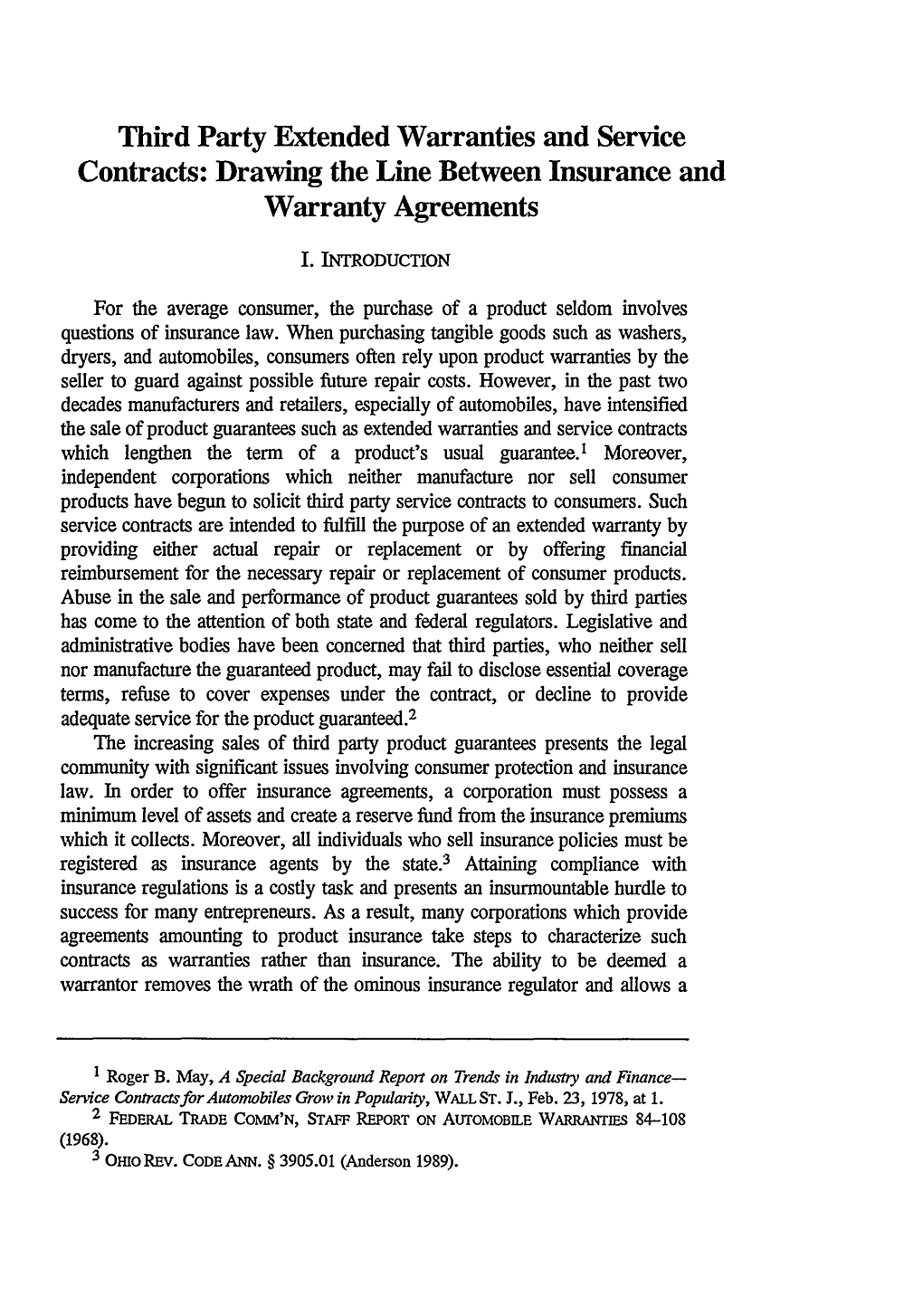 Third Party Extended Warranties and Service Contracts: Drawing the Line Between Insurance and Warranty Agreements