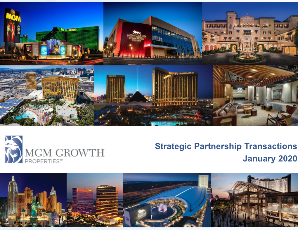 Strategic Partnership Transactions January 2020 Legal Disclaimer