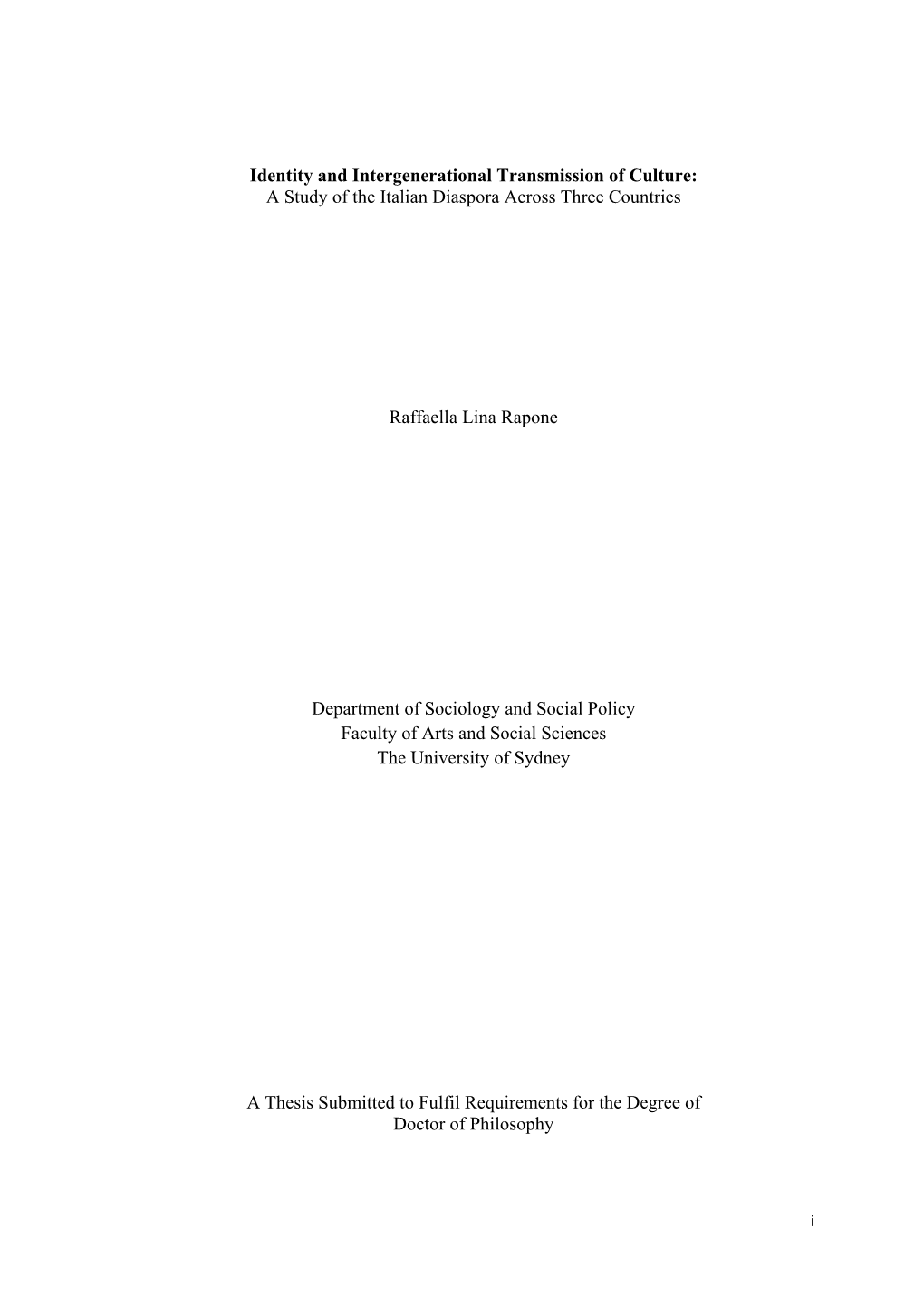Thesis Submitted to Fulfil Requirements for the Degree of Doctor of Philosophy