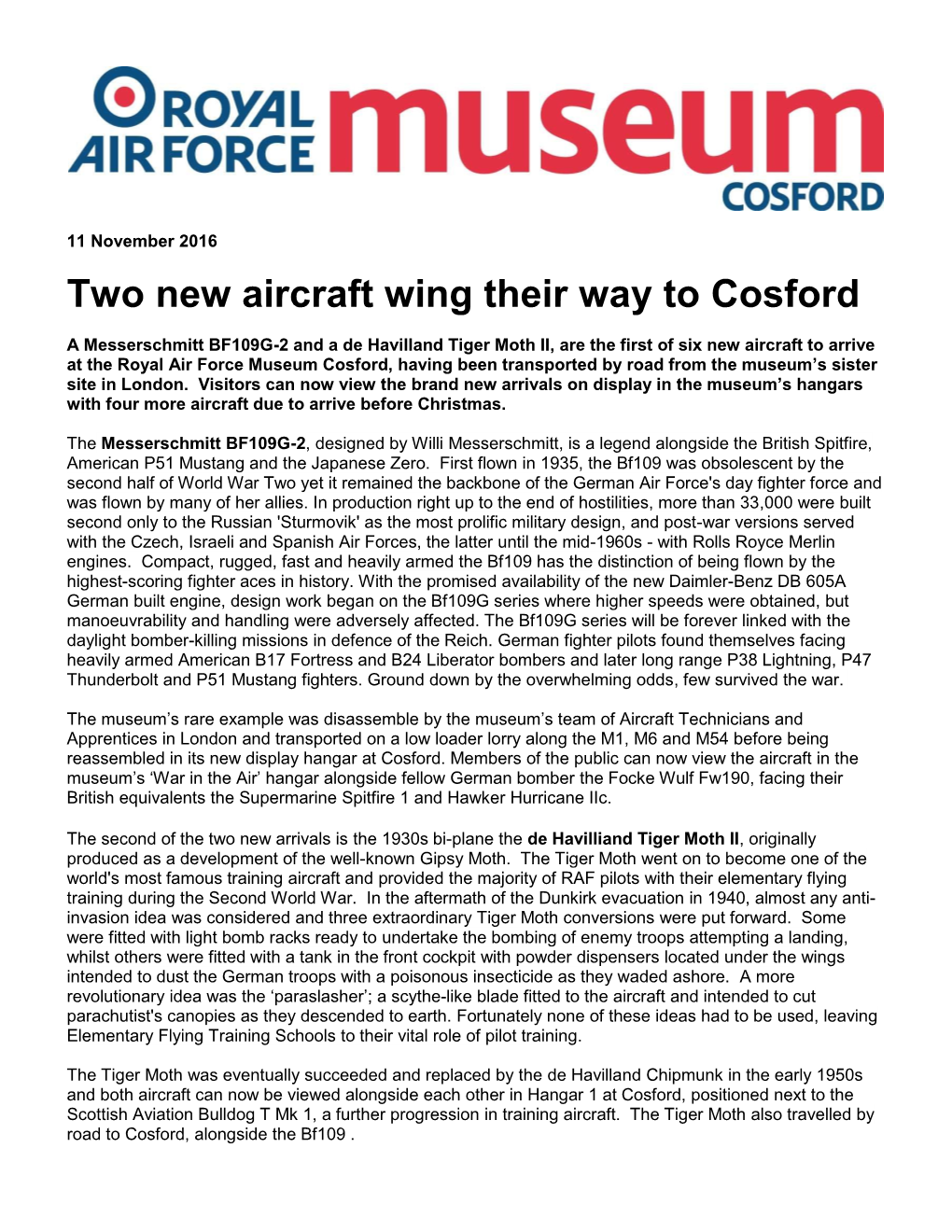 Two New Aircraft Wing Their Way to Cosford