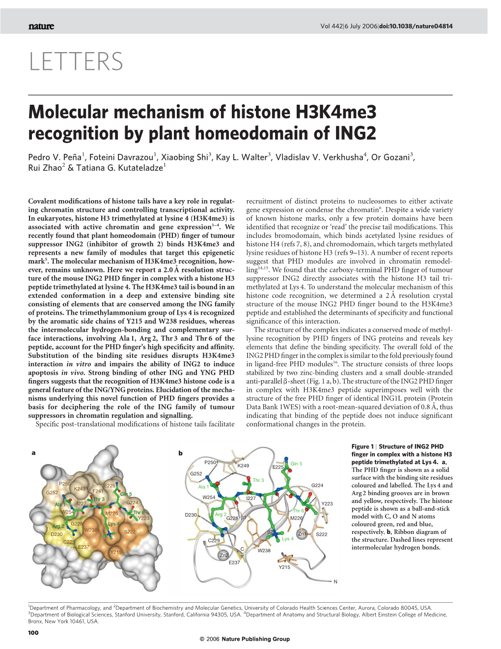 Molecular Mechanism of Histone H3k4me3 Recognition by Plant Homeodomain of ING2