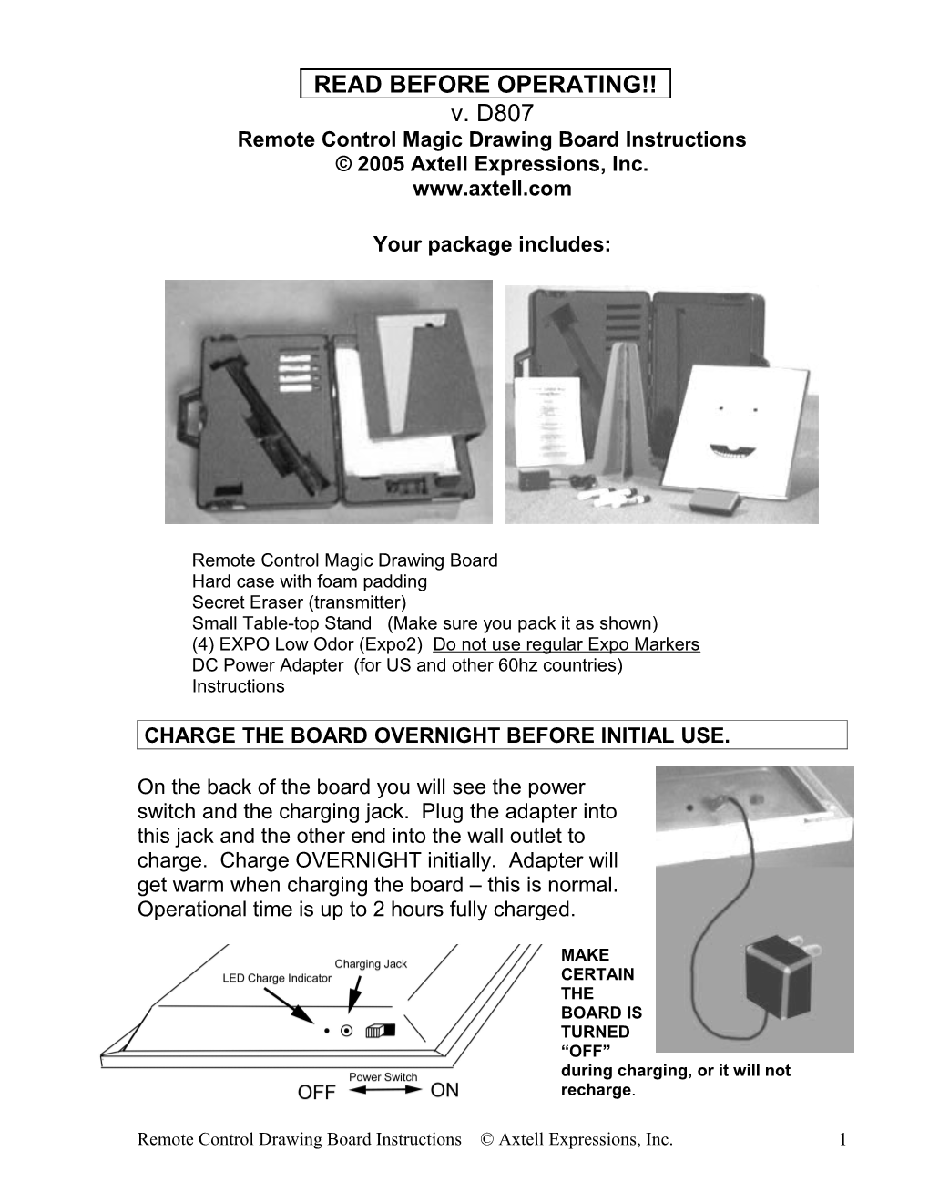 V. D807 Remote Control Magic Drawing Board Instructions