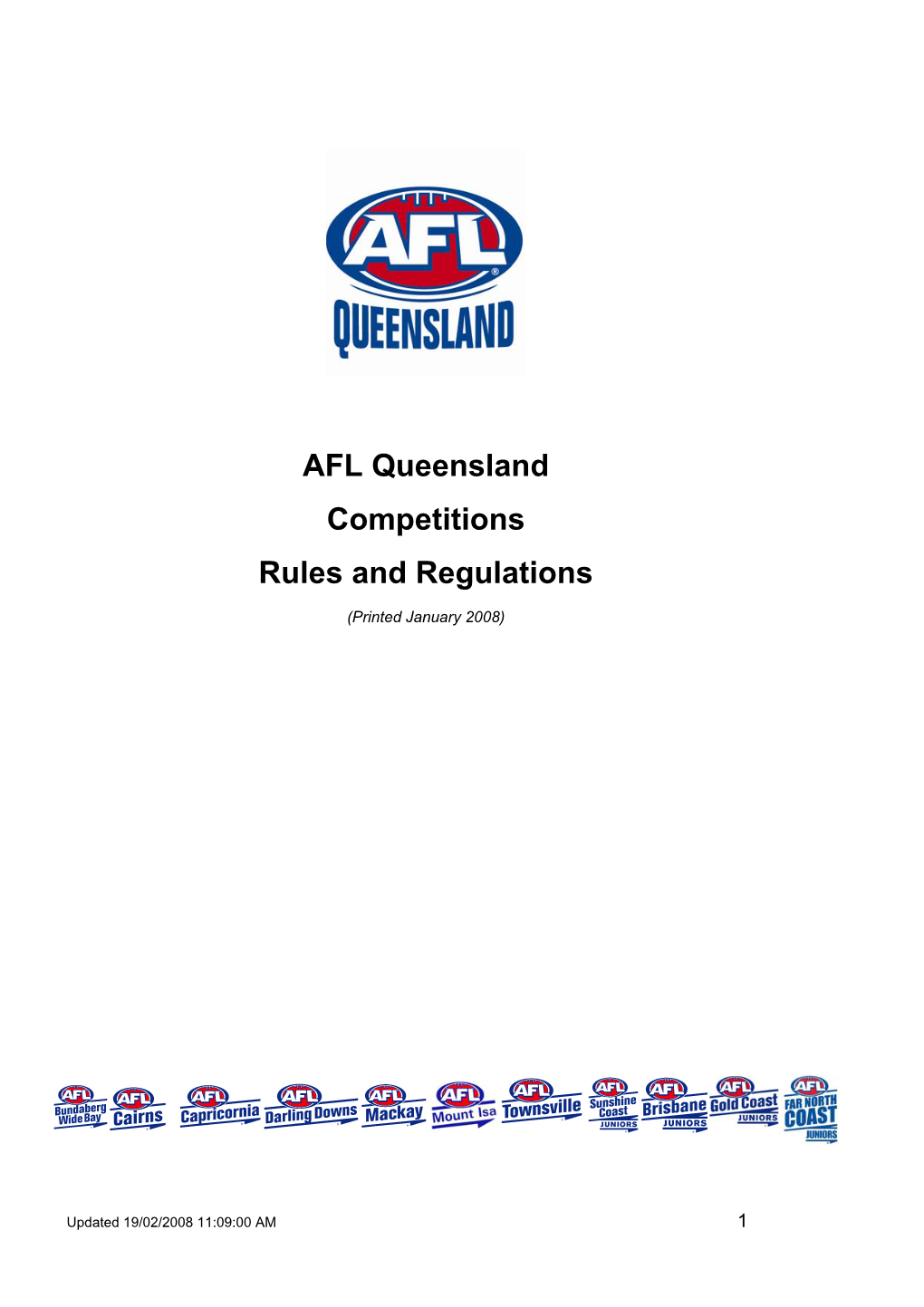 AFL Queensland Competitions Rules and Regulations