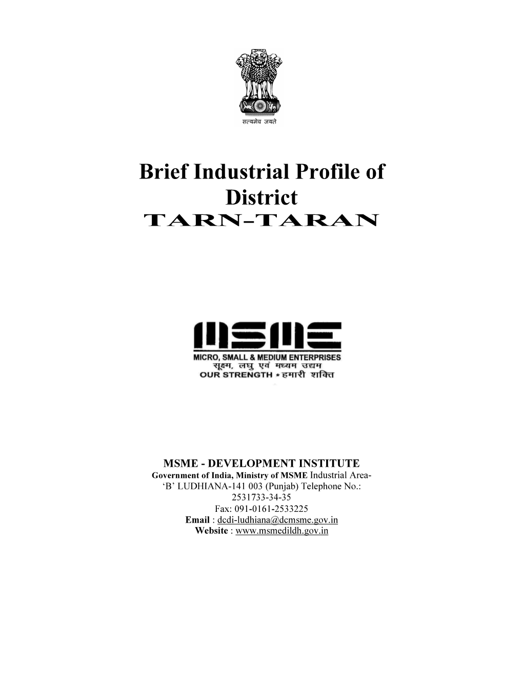Brief Industrial Profile of District TARN-TARAN