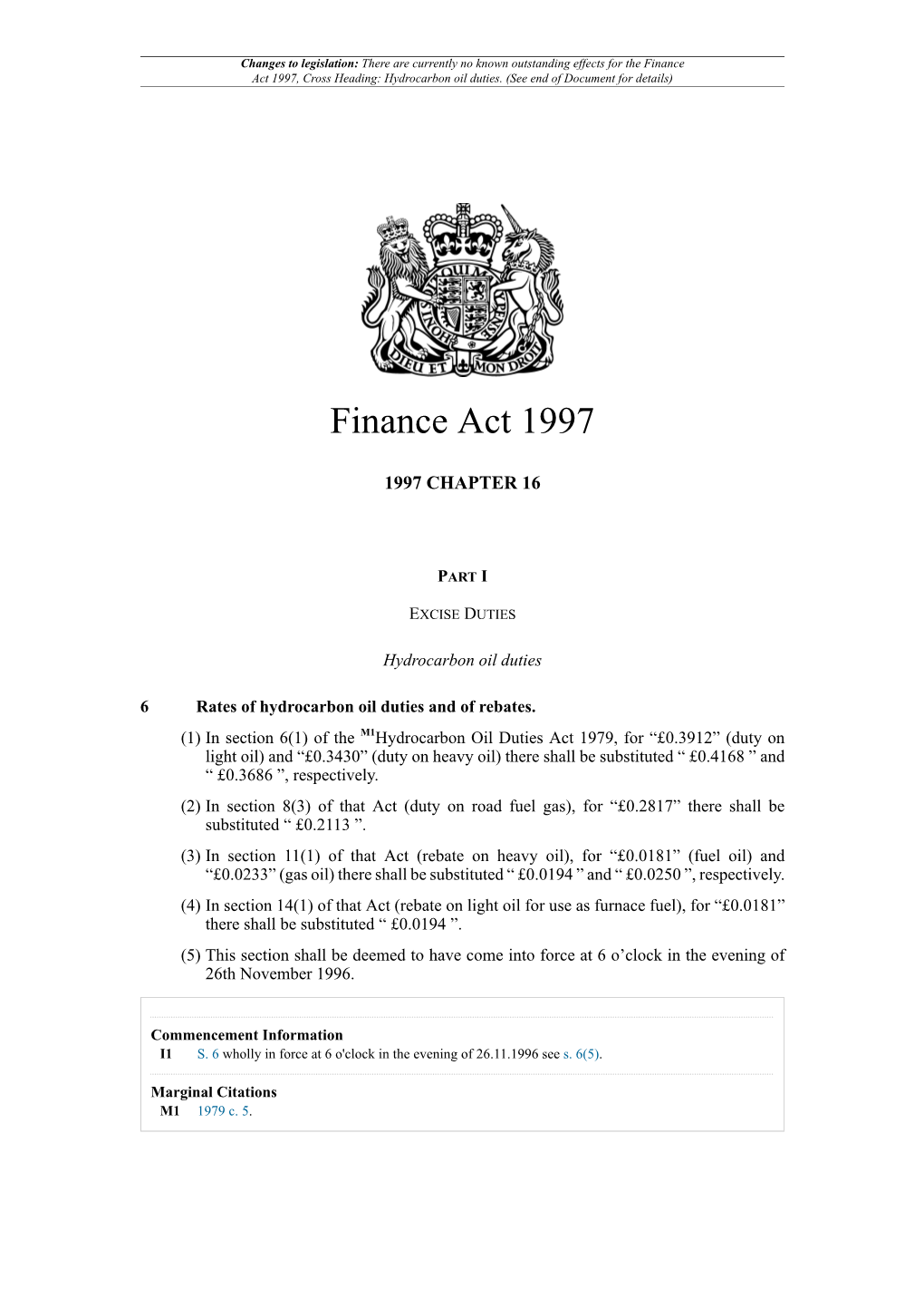 Finance Act 1997, Cross Heading: Hydrocarbon Oil Duties