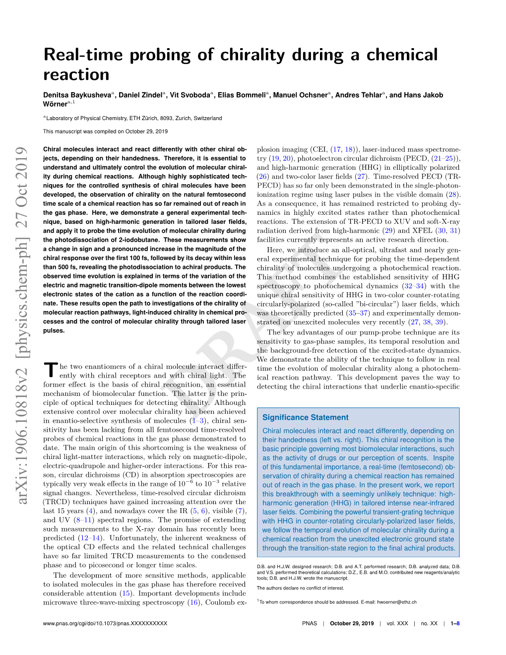 Real-Time Probing of Chirality During a Chemical Reaction