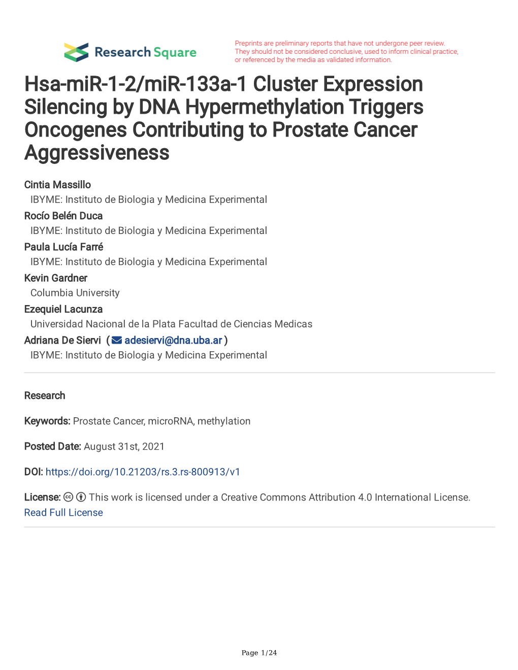 Hsa-Mir-1-2/Mir-133A-1 Cluster Expression Silencing by DNA Hypermethylation Triggers Oncogenes Contributing to Prostate Cancer Aggressiveness