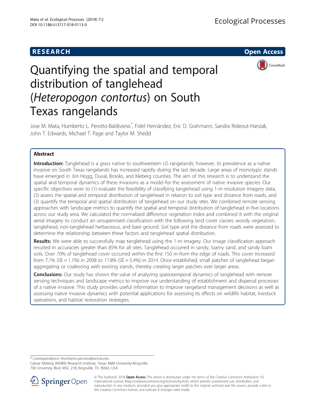 Heteropogon Contortus) on South Texas Rangelands Jose M