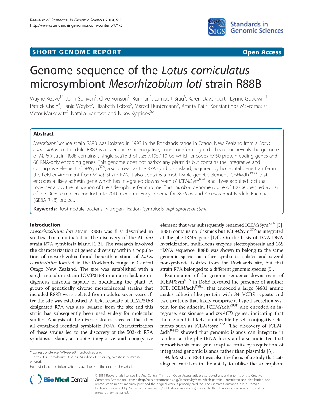 Genome Sequence of the Lotus Corniculatus Microsymbiont