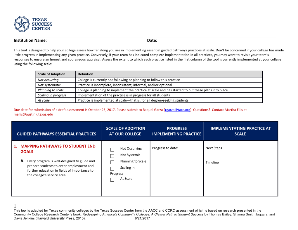 This Tool Is Designed to Help Your College Assess How Far Along You Are in Implementing