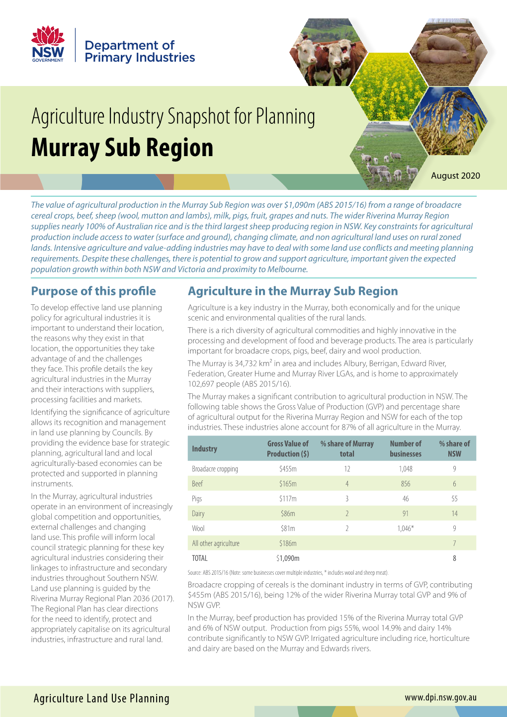 Agriculture Industry Snapshot for Planning Murray Sub Region August 2020