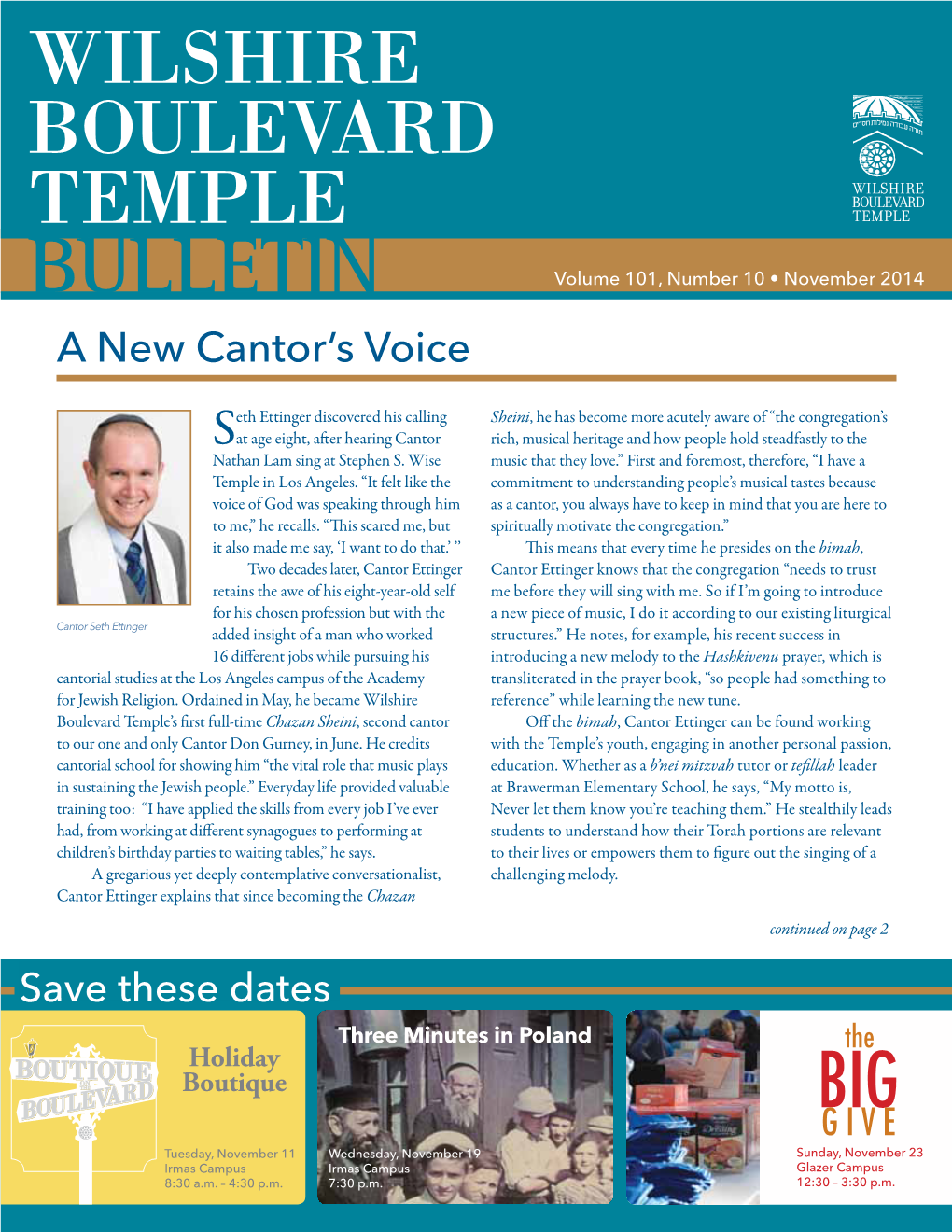 November 2014 a New Cantor’S Voice