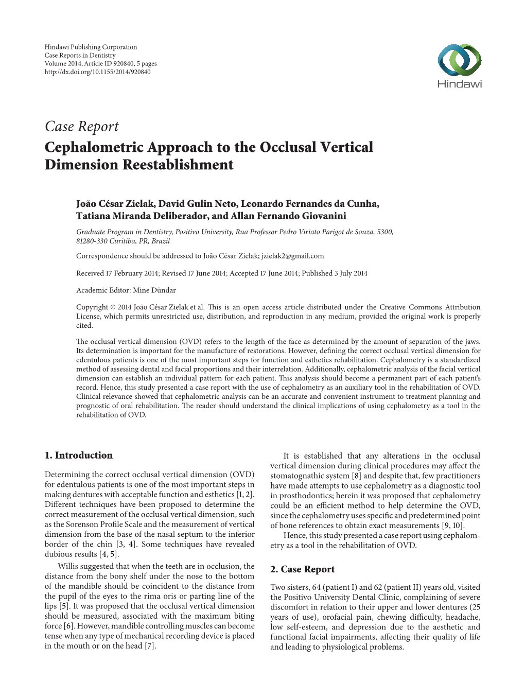 Cephalometric Approach to the Occlusal Vertical Dimension Reestablishment