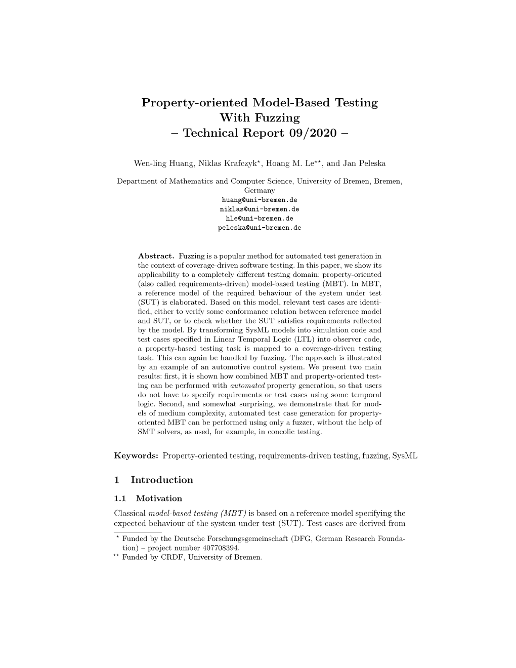 Property-Oriented Model-Based Testing with Fuzzing – Technical Report 09/2020 –